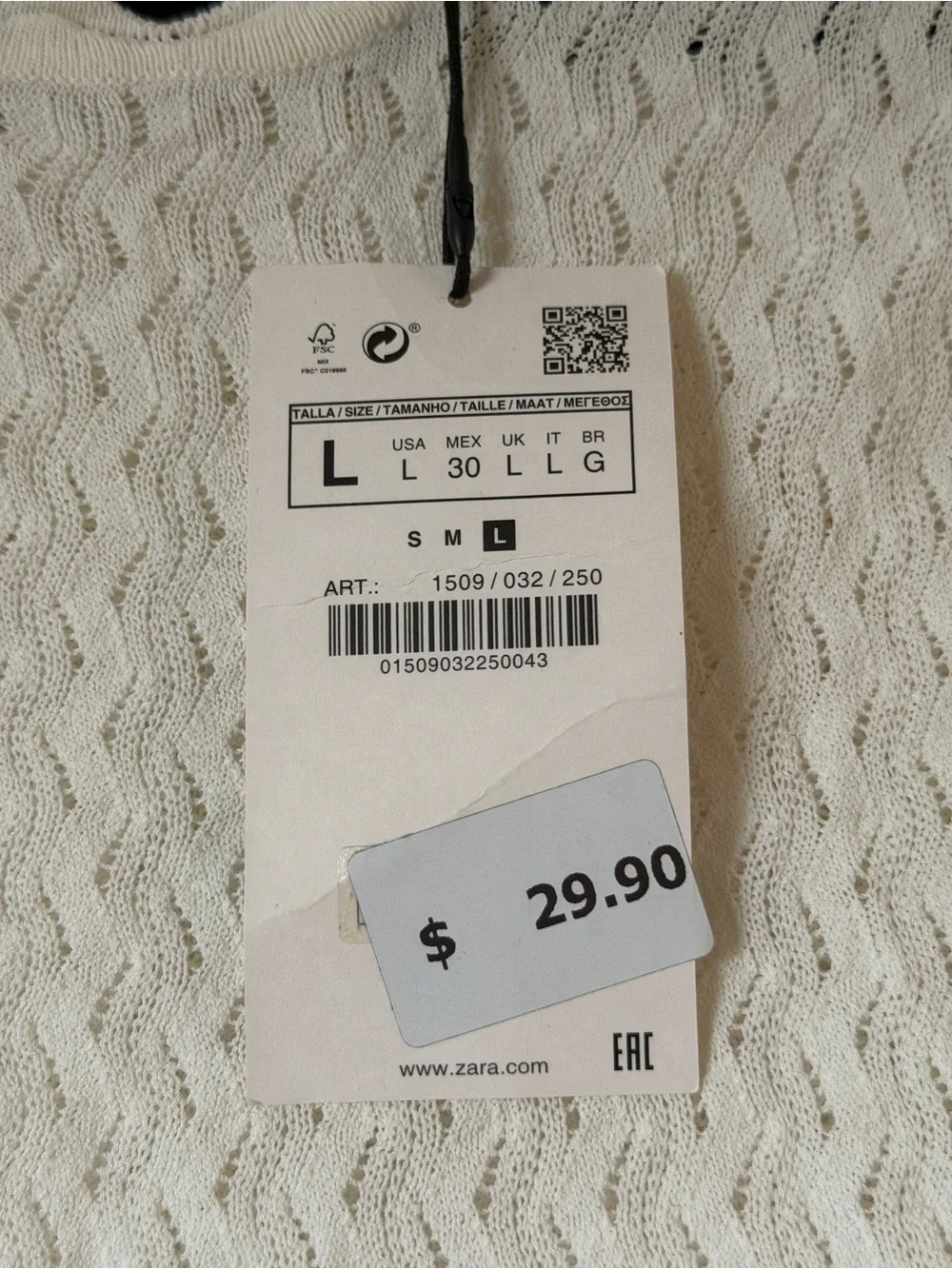 Zara Ivory Crochet Long-Sleeve Lace Top